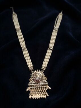 Indion Pakistani Elegant Pearl and Gold Statement Necklace - Women Jewelry